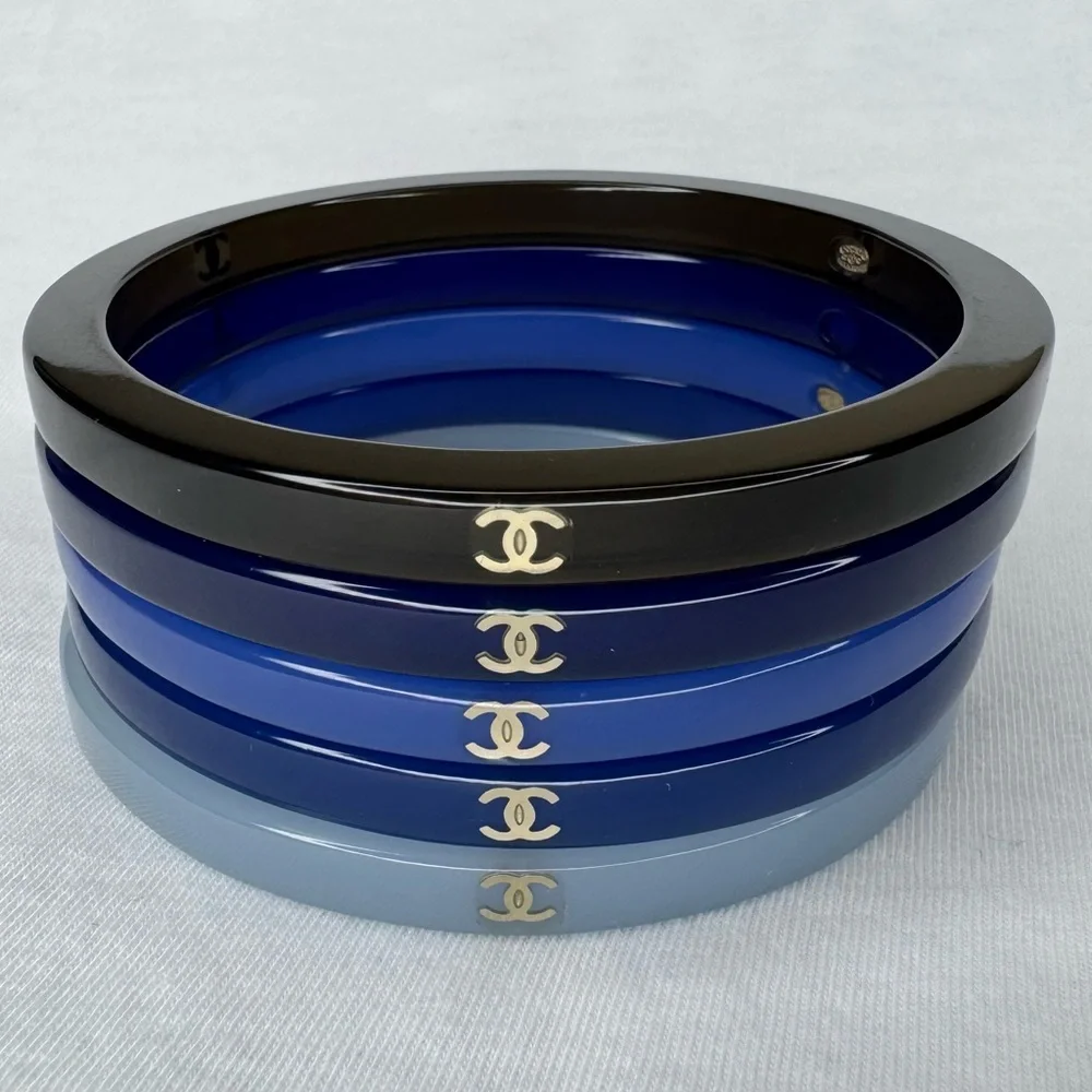 RARE Chanel Blue & Black Bangle Set - Picture 1 of 15